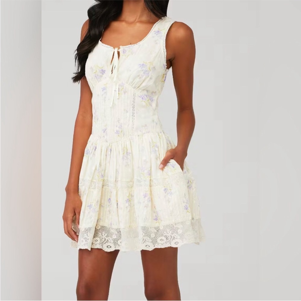 Worn Twice! LoveShackFancy Cerrone Cream Floral Lace Mini Dress Size 6 - Picture 4 of 11
